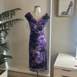 Connected Apparel Purple Floral Midi Dress